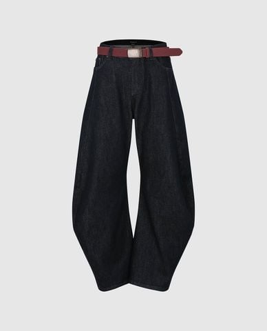  URBAN REVIVO - Quần jeans nữ ống rộng kèm thắt lưng 