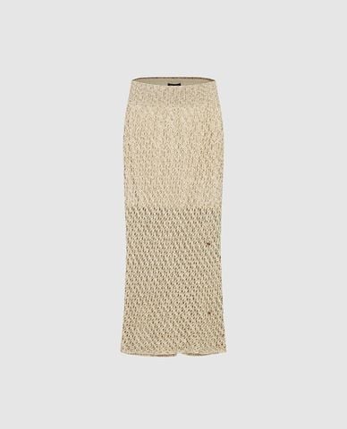  URBAN REVIVO - Chân váy dệt kim midi đan móc 