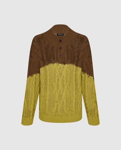  URBAN REVIVO - Áo sweater nữ cổ tròn tay dài phối màu 