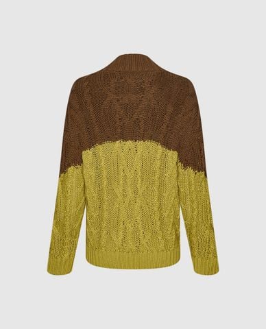  URBAN REVIVO - Áo sweater nữ cổ tròn tay dài phối màu 