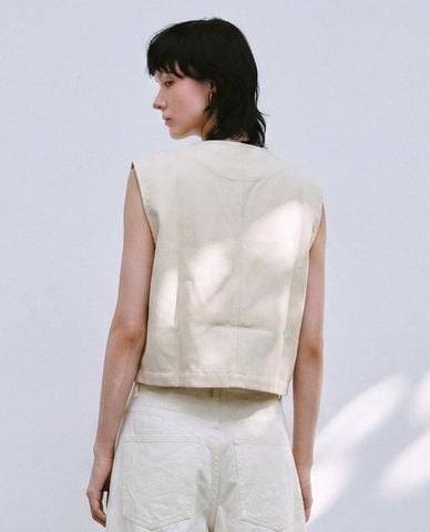  URBAN REVIVO - Áo khoác gilet nữ phom croptop phối nơ 