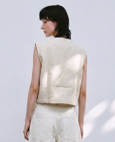  URBAN REVIVO - Áo khoác gilet nữ phom croptop phối nơ 