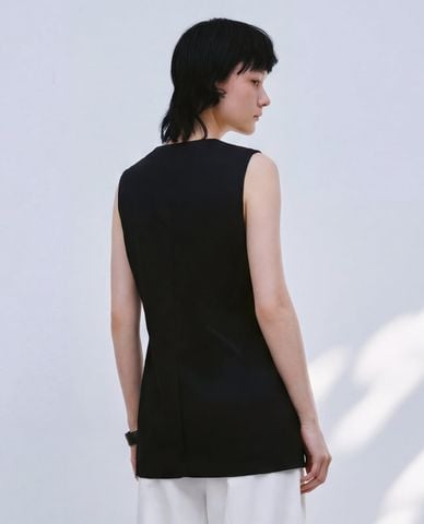  URBAN REVIVO - Áo khoác gilet nữ dáng dài phối dây thắt 