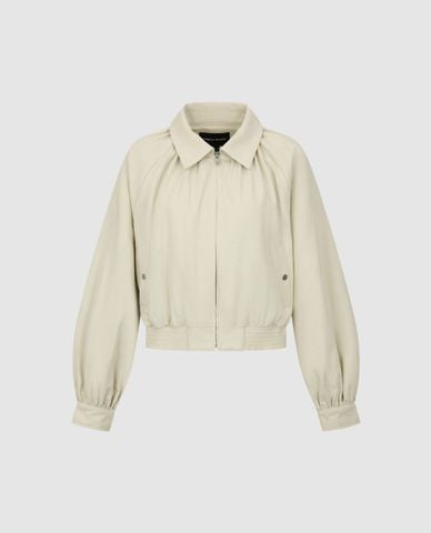  URBAN REVIVO - Áo khoác bomber nữ cổ bẻ khoá kéo 