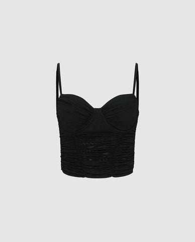  URBAN REVIVO - Áo hai dây nữ xếp nếp phom croptop 