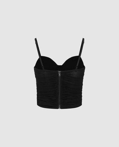  URBAN REVIVO - Áo hai dây nữ xếp nếp phom croptop 