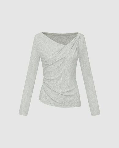  URBAN REVIVO - Áo kiểu nữ tay dài lệch vai vạt chéo 