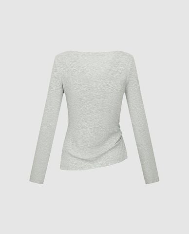  URBAN REVIVO - Áo kiểu nữ tay dài lệch vai vạt chéo 