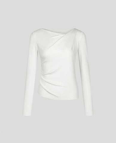  URBAN REVIVO - Áo kiểu nữ tay dài lệch vai vạt chéo 