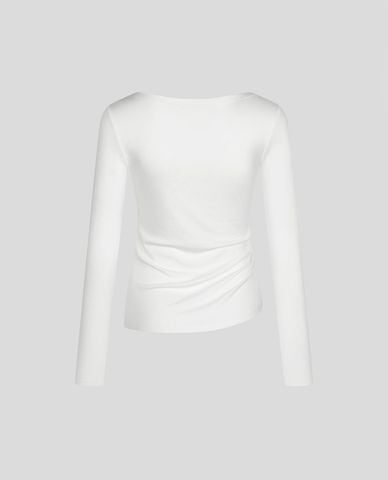  URBAN REVIVO - Áo kiểu nữ tay dài lệch vai vạt chéo 