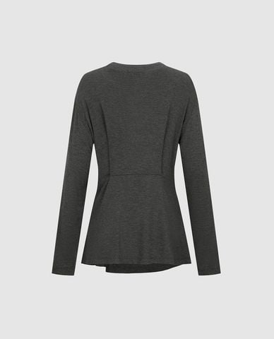  URBAN REVIVO - Áo kiểu nữ cổ tròn tay dài xoắn eo 