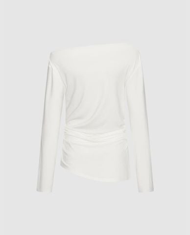  URBAN REVIVO - Áo kiểu nữ lệch vai tay dài phom ôm 