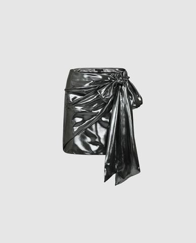  URBAN REVIVO - Chân váy chữ A mini ánh kim buộc nơ 