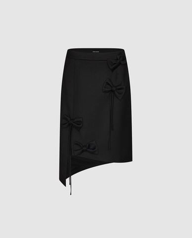  URBAN REVIVO - Chân váy phom suông midi lệch tà đính nơ 