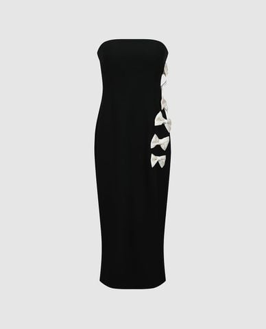  URBAN REVIVO - Đầm body midi cúp ngực đính nơ 