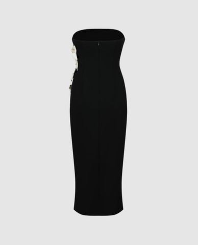  URBAN REVIVO - Đầm body midi cúp ngực đính nơ 