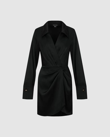  URBAN REVIVO - Đầm mini cổ vest tay dài nhún eo 