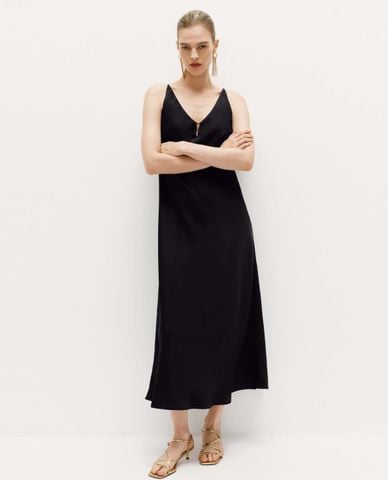  URBAN REVIVO - Đầm sát nách midi cổ V phom suông 