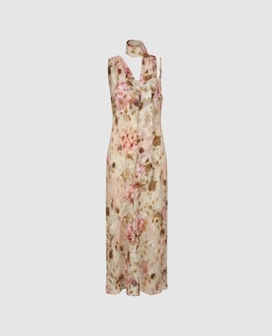  URBAN REVIVO - Đầm sát nách maxi phối khăn choàng cổ 