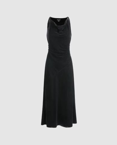  URBAN REVIVO - Đầm sát nách midi cổ đổ xếp nếp 