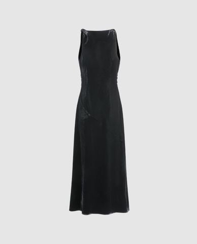  URBAN REVIVO - Đầm sát nách midi cổ đổ xếp nếp 