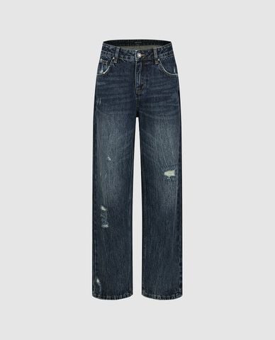  URBAN REVIVO - Quần jeans nữ ống rộng wash bạc 