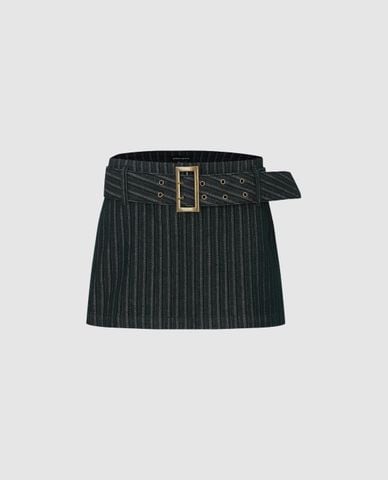  URBAN REVIVO - Chân váy denim mini kẻ sọc kèm thắt lưng 