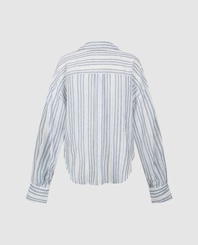  URBAN REVIVO - Áo sơ mi nữ cổ bẻ tay dài kẻ sọc 