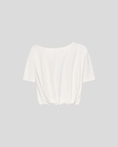  URBAN REVIVO - Áo kiểu nữ cổ rộng tay ngắn bo gấu 