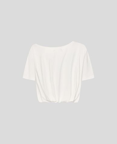  URBAN REVIVO - Áo kiểu nữ cổ rộng tay ngắn bo gấu 