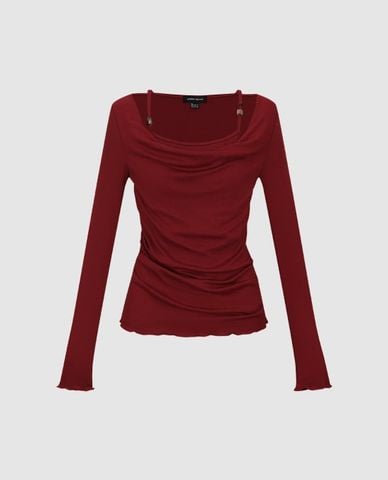  URBAN REVIVO - Áo kiểu nữ cổ đổ tay dài phối layer 