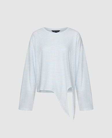  URBAN REVIVO - Áo thun nữ cổ tròn tay dài kẻ sọc vạt rũ 