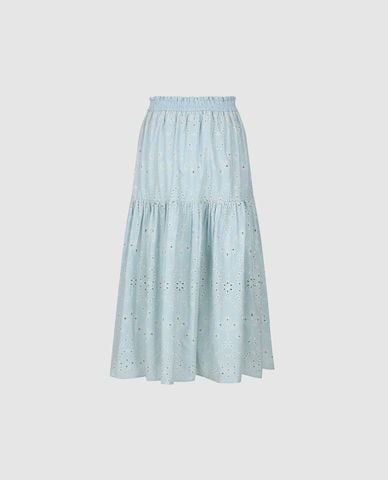  URBAN REVIVO - Chân váy xếp tầng midi phối ren 