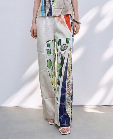  URBAN REVIVO - Quần ống rộng nữ in họa tiết nghệ thuật 