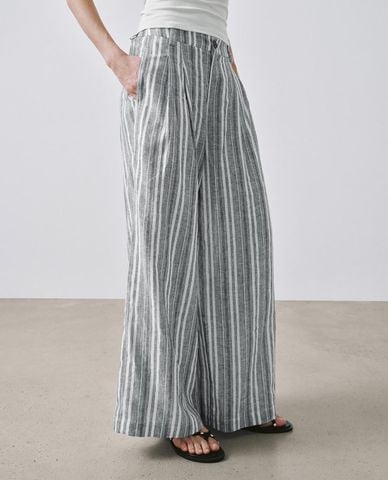  URBAN REVIVO - Quần nữ ống rộng kẻ sọc thanh lịch 