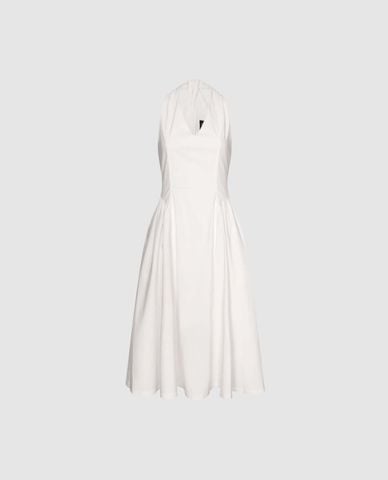 URBAN REVIVO - Đầm sát nách midi cổ yếm dáng xòe 