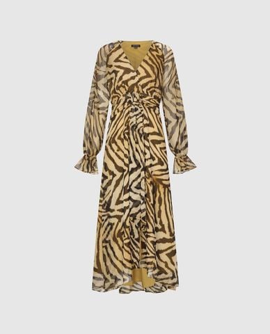  URBAN REVIVO - Đầm maxi cổ V họa tiết ngựa vằn 