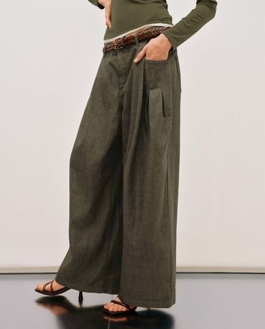  URBAN REVIVO - Quần nữ ống rộng kèm thắt lưng 