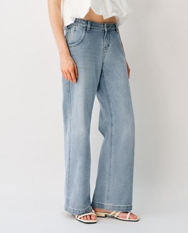  URBAN REVIVO - Quần jeans nữ ống rộng wash bạc 