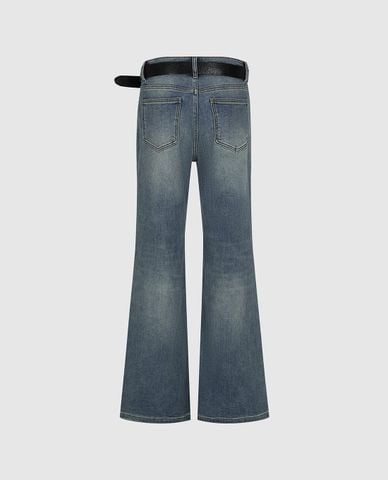 URBAN REVIVO - Quần jeans nữ ống loe kèm thắt lưng 