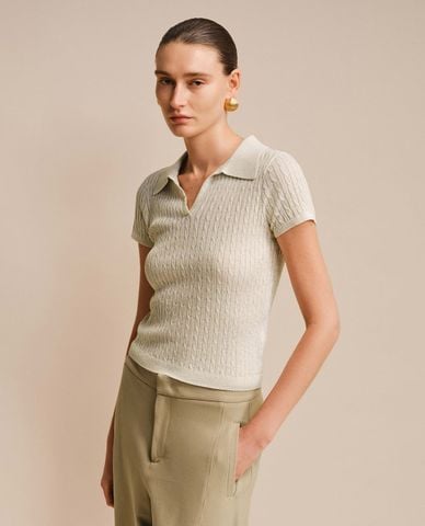  URBAN REVIVO - Áo polo nữ dệt kim cổ bẻ tay ngắn 