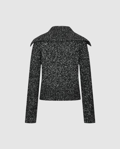  URBAN REVIVO - Áo dệt kim nữ cổ bẻ tay dài phối màu 