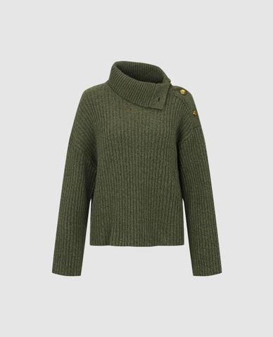  URBAN REVIVO - Áo sweater nữ cổ cao tay dài phối nút 