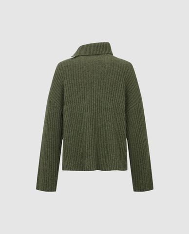  URBAN REVIVO - Áo sweater nữ cổ cao tay dài phối nút 
