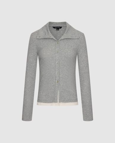  URBAN REVIVO - Áo dệt kim nữ cổ bẻ tay dài phối nút 