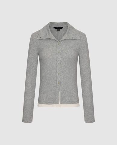  URBAN REVIVO - Áo dệt kim nữ cổ bẻ tay dài phối nút 