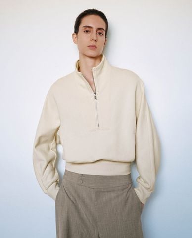  URBAN REVIVO - Áo sweatshirt nữ cổ cao tay dài khóa kéo 