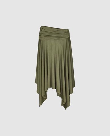  URBAN REVIVO - Chân váy midi dáng xòe bất đối xứng 