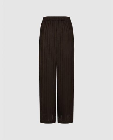  URBAN REVIVO - Quần nữ ống rộng lưng thun kẻ sọc 