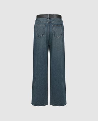 URBAN REVIVO - Quần jeans nữ ống rộng phối thắt lưng 